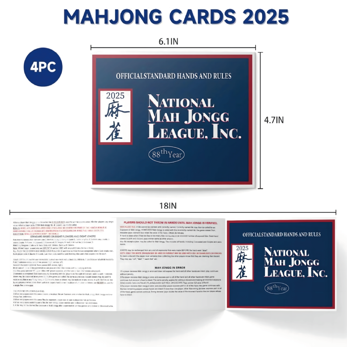 2025 National Mah Jongg  Card 4pcs