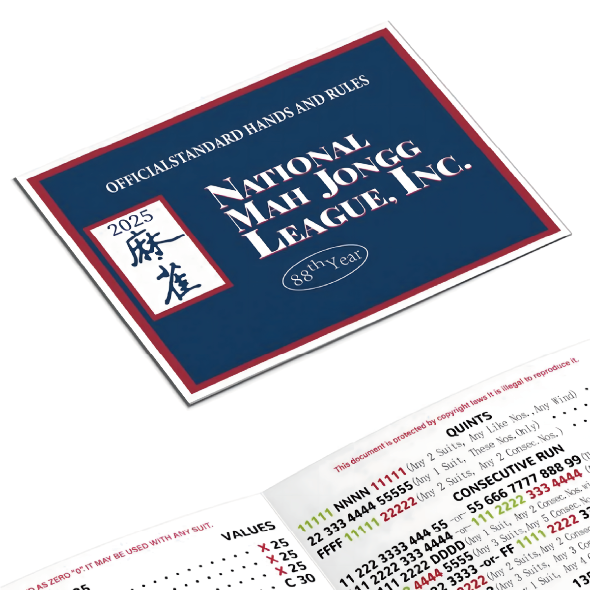 2025 National Mah Jongg  Card 4pcs